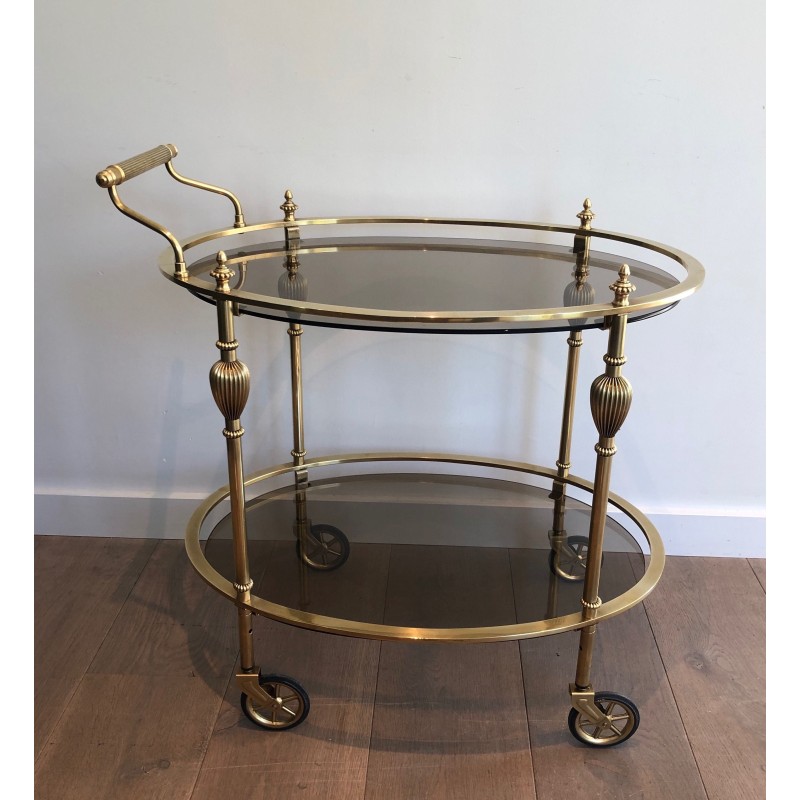 Vintage oval brass serving table by La Maison Jansen, 1940s