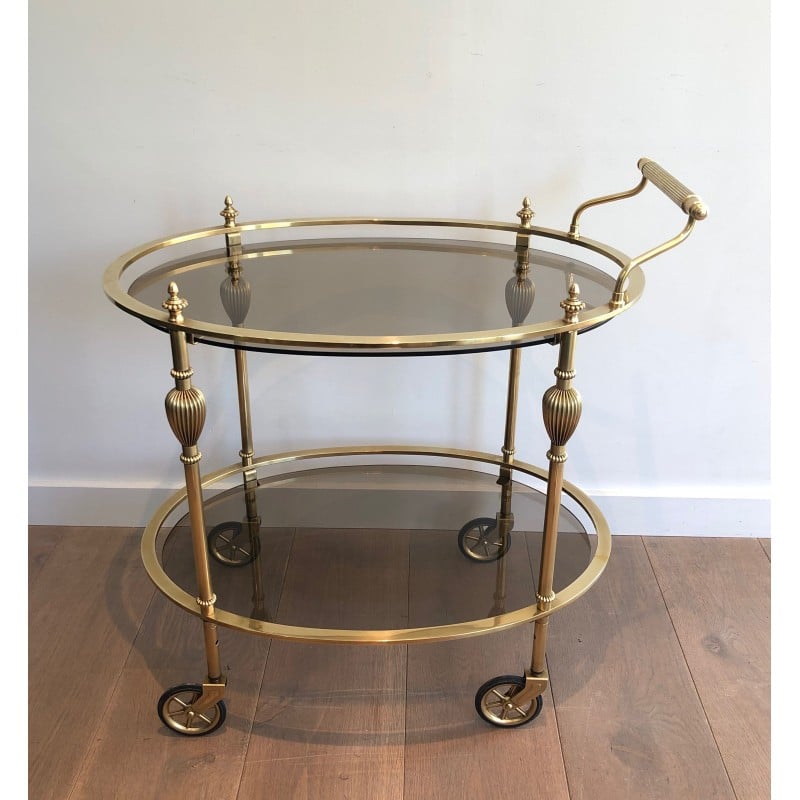 Vintage oval brass serving table by La Maison Jansen, 1940s