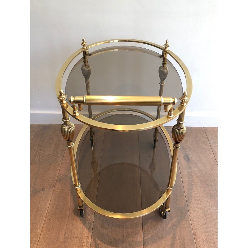 Vintage oval brass serving table by La Maison Jansen, 1940s