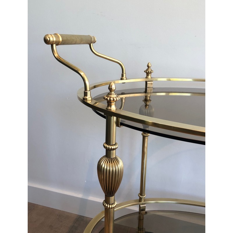 Vintage oval brass serving table by La Maison Jansen, 1940s