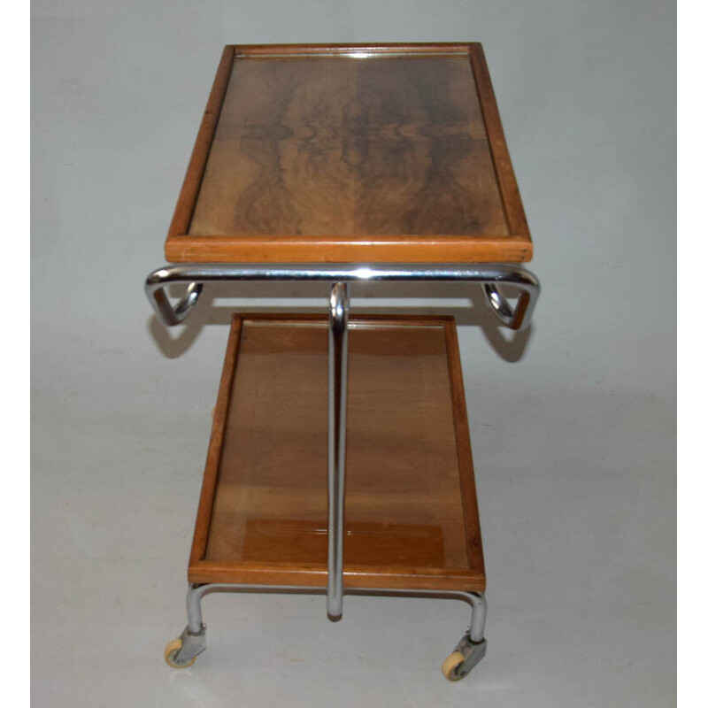 Vintage chromen serveertafel van Jindřich Halabala voor Thonet