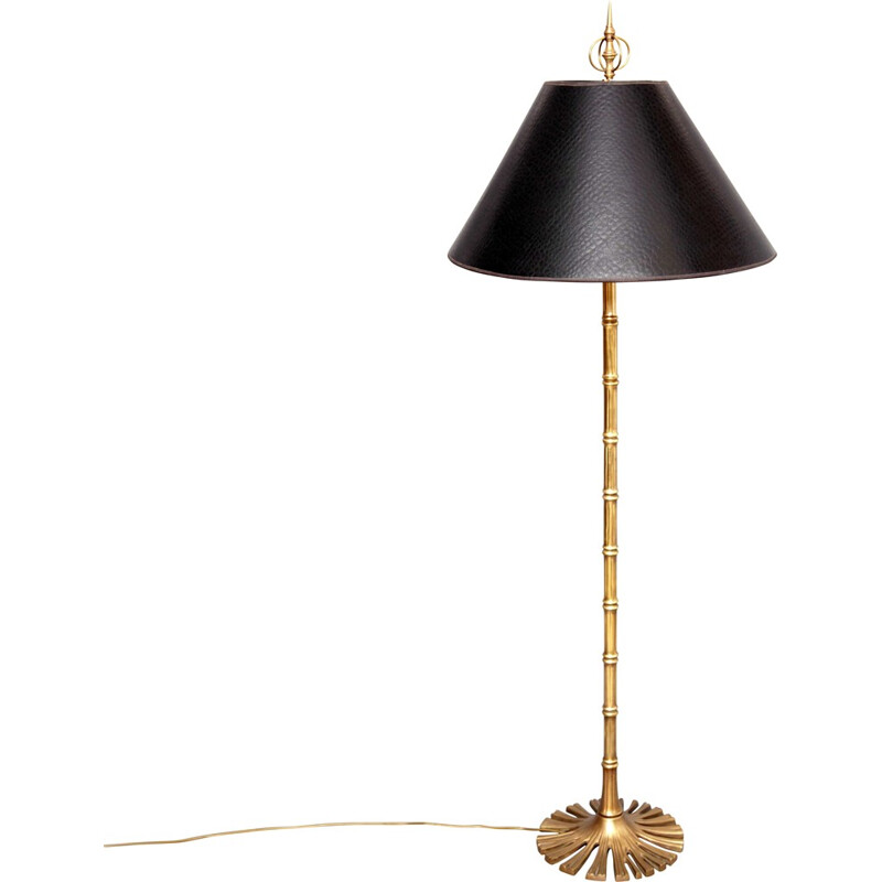 Golden floor lamp in brass and bamboo produit par Chapman - 1970s