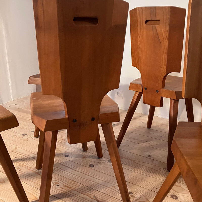 Conjunto de 6 sillas vintage de olmo macizo S.28.A de Pierre Chapo, 1970