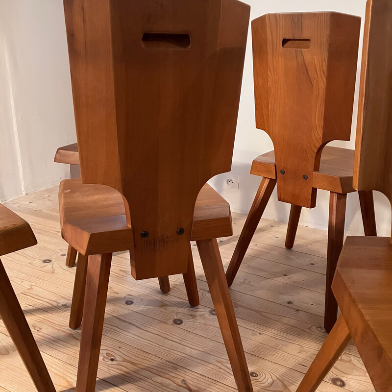 Set van 6 vintage S.28.A stoelen van Pierre Chapo, 1970.