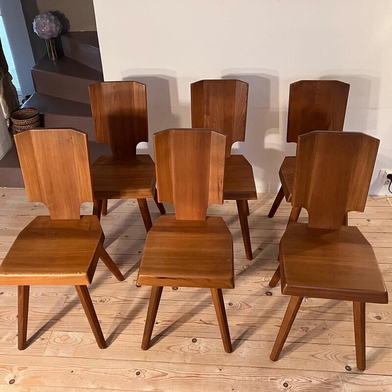 Set van 6 vintage S.28.A stoelen van Pierre Chapo, 1970.