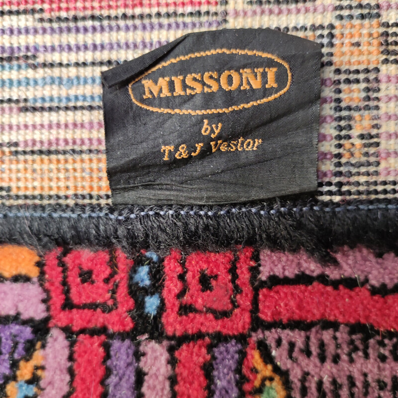 Tappeto geometrico vintage in lana italiana di Missoni per T and J Vestor, anni '80