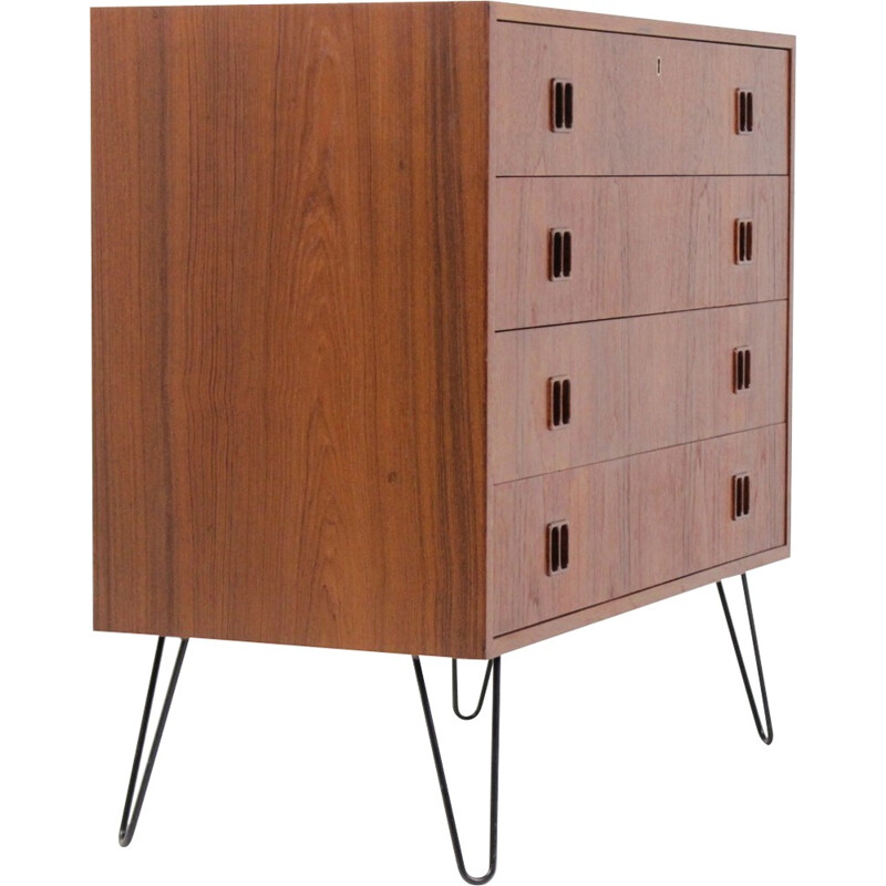 Danish teak chest of drawers with hairpin legs - 1960s 