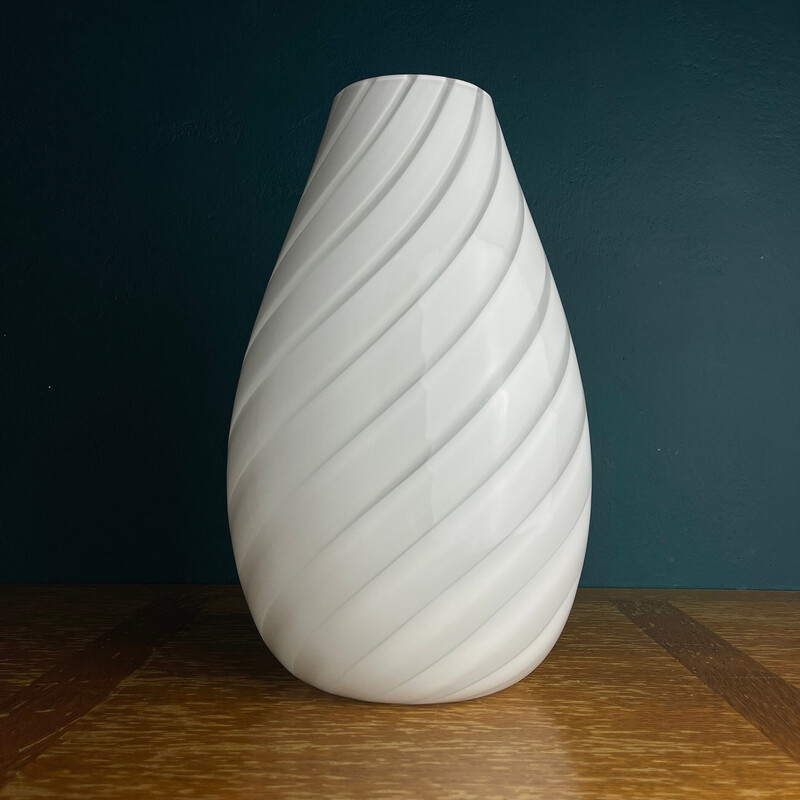 Vintage white Murano glass vase, Italy 1980s