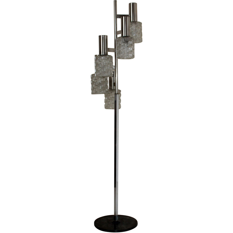 Lámpara de pie italiana vintage de hierro y cristal, años 60