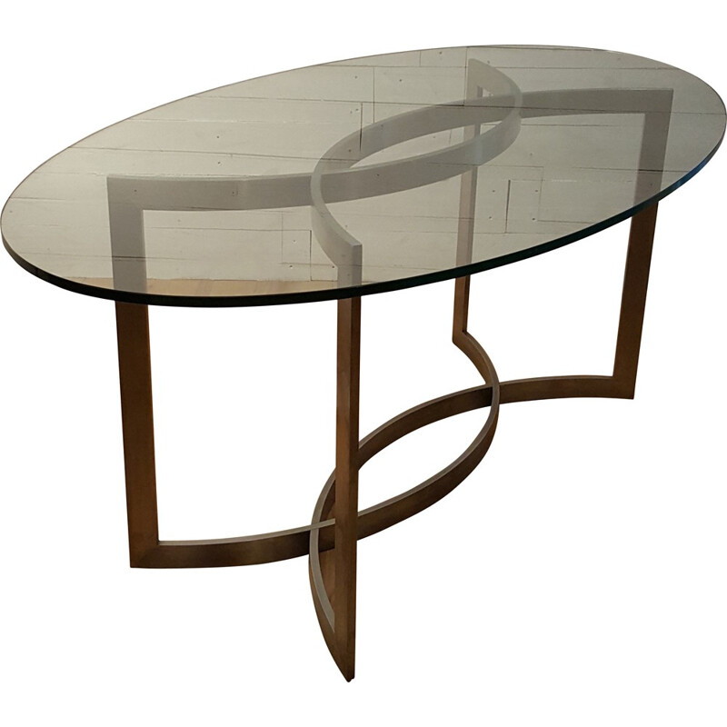 Table with oval glass top Paul Legeard - 1970s