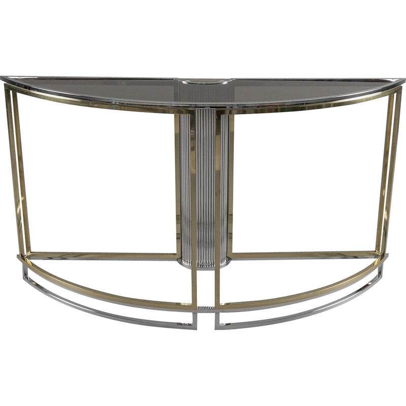 Vintage bicolor console with smoked glass top, Italy 1960s
