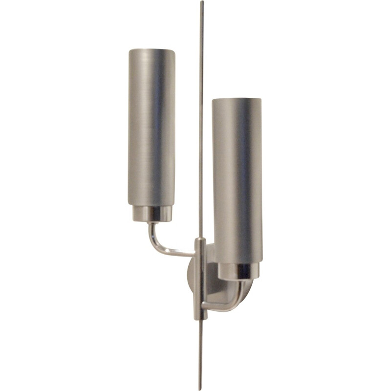 Large wall lamp in brushed aluminium and chromed metal - 1970s