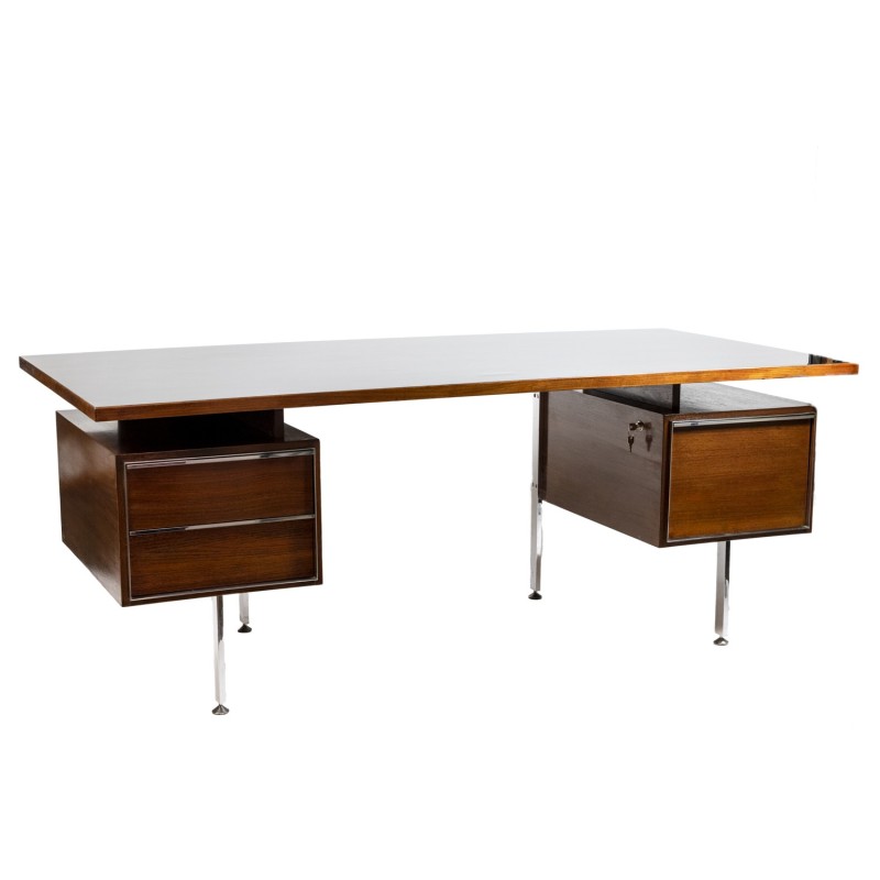 Vintage ministerieel bureau in teak en chroom, 1970