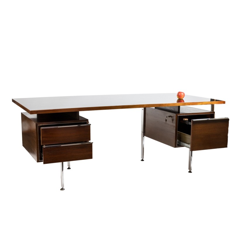 Vintage ministerieel bureau in teak en chroom, 1970