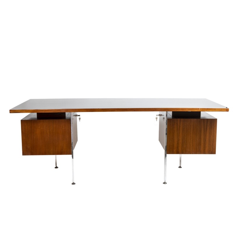 Vintage ministerieel bureau in teak en chroom, 1970