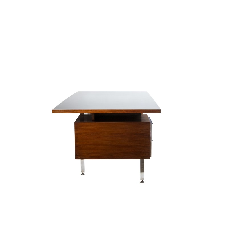 Vintage teak and chrome metal ministerial desk, 1970s