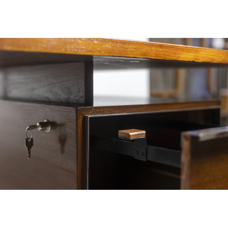 Vintage teak and chrome metal ministerial desk, 1970s