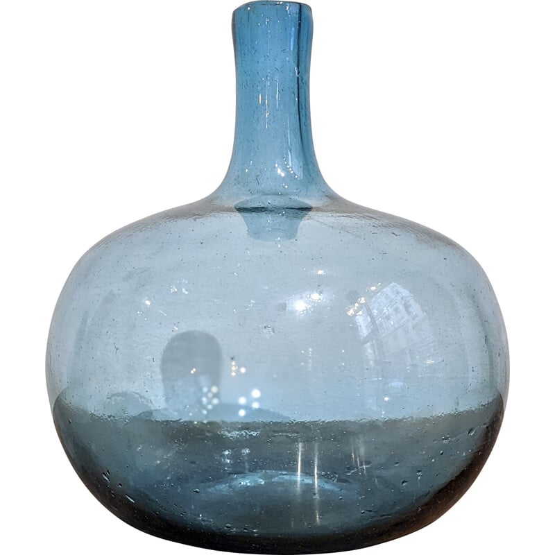 Vintage blue glass vase by Claude Morin, France 1960