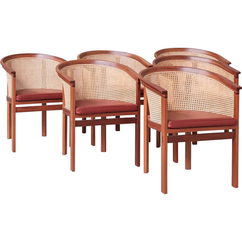 Set van 6 mid-century leren eetkamerstoelen van Johnny Sørensen voor Botium, Denemarken 1980