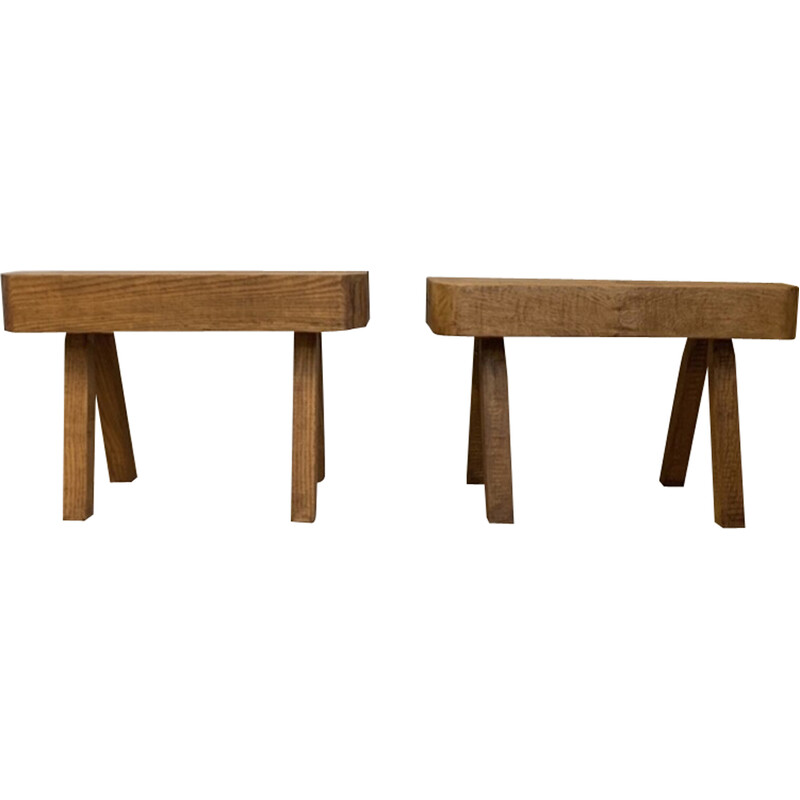 Pair of vintage stools in solid wood