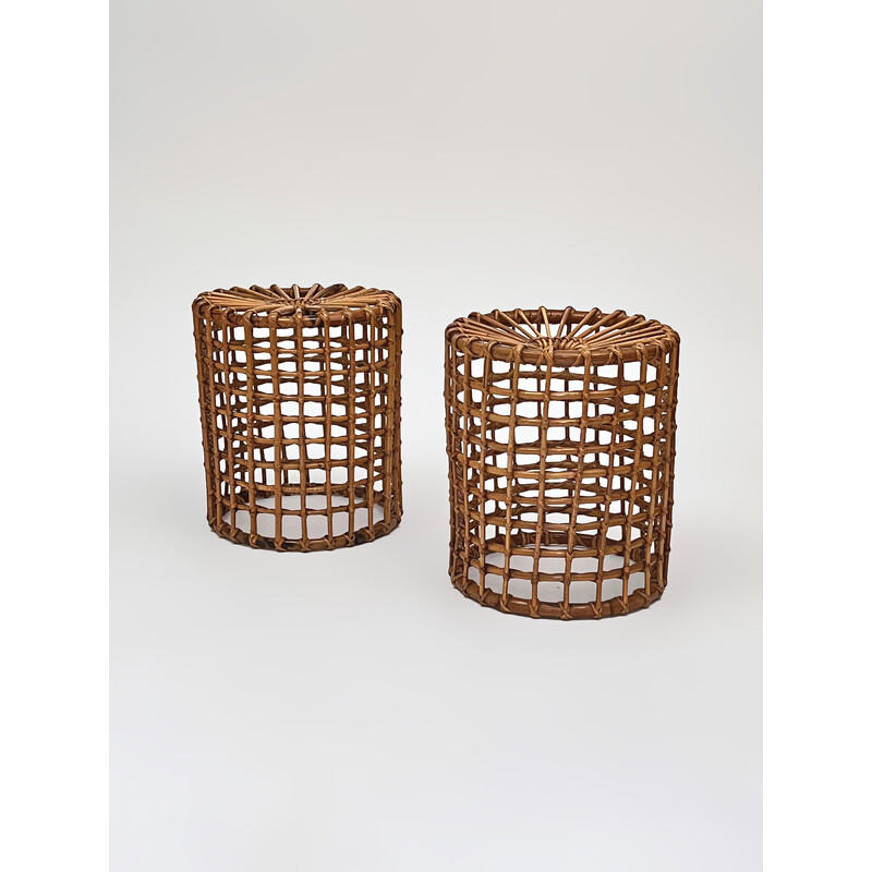 Pair of vintage wicker stools, 1960s