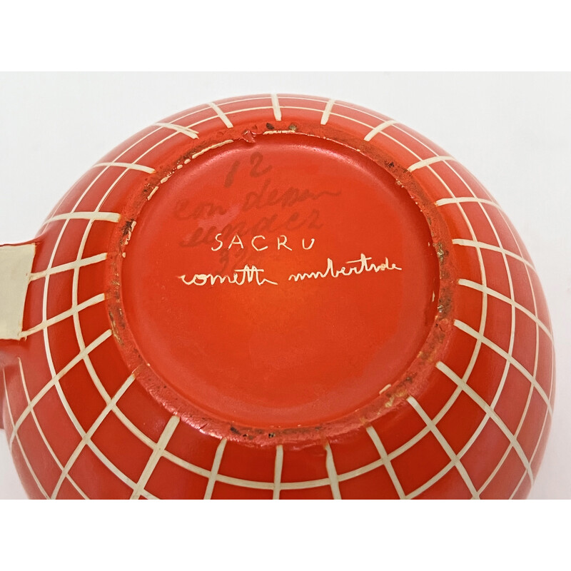 Servicio de té vintage en rojo coral de Dante Baldelli para Rometti, Italia años 40