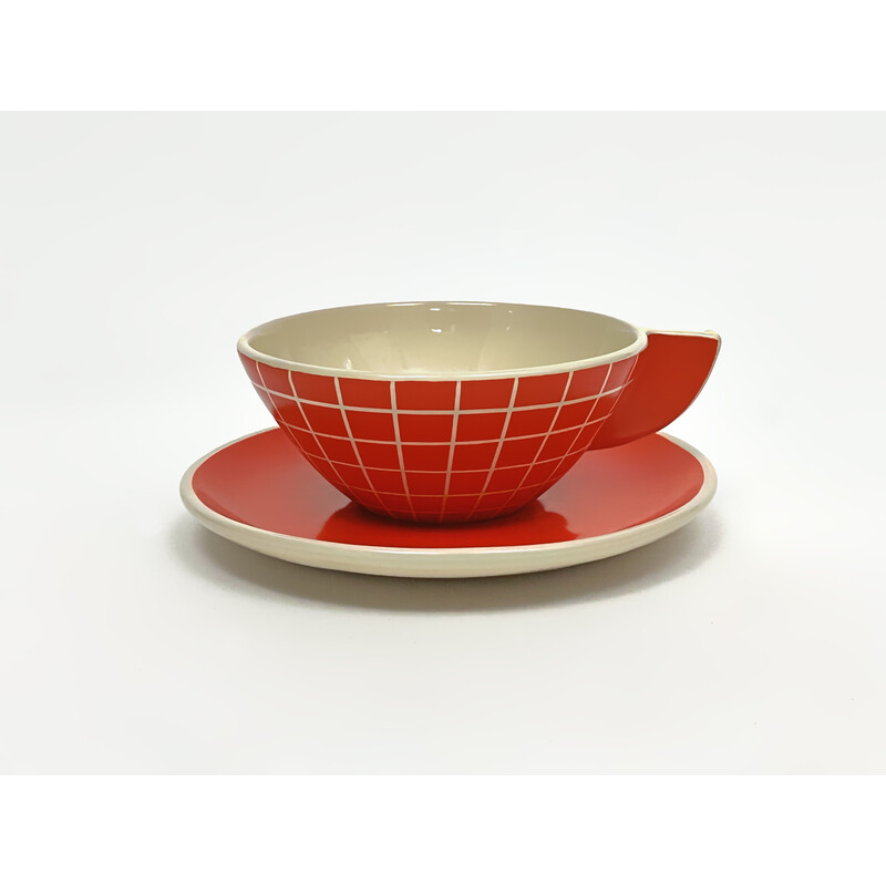 Vintage tea service in coral red by Dante Baldelli for Rometti, Italy 1940s