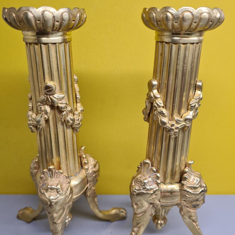 Pair of vintage gilt bronze candlesticks, France