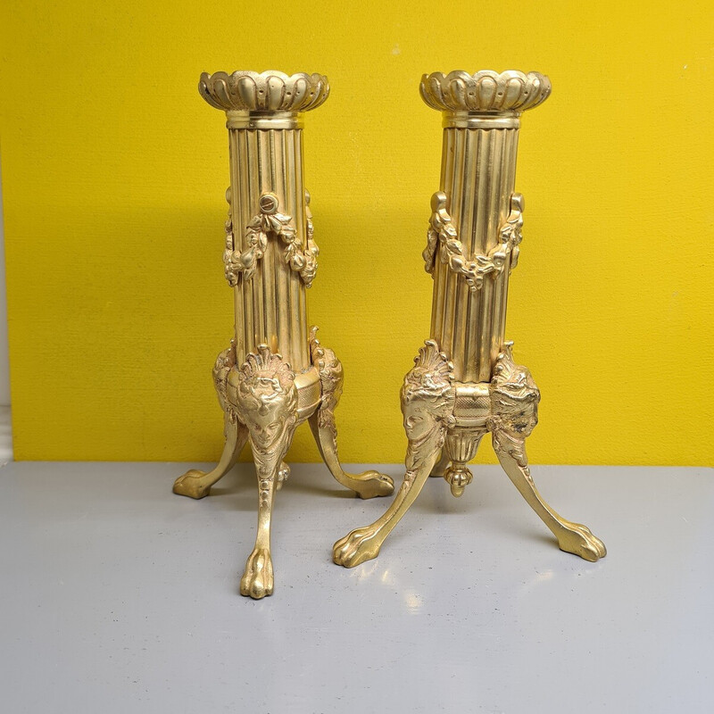 Pair of vintage gilt bronze candlesticks, France