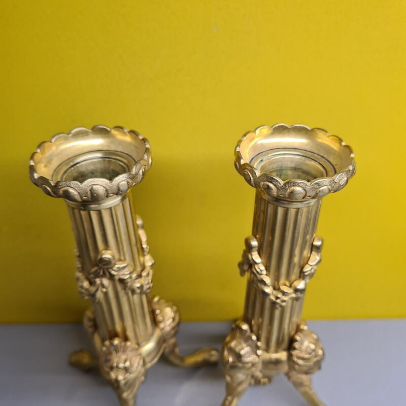 Par de castiçais de bronze dourado vintage, França