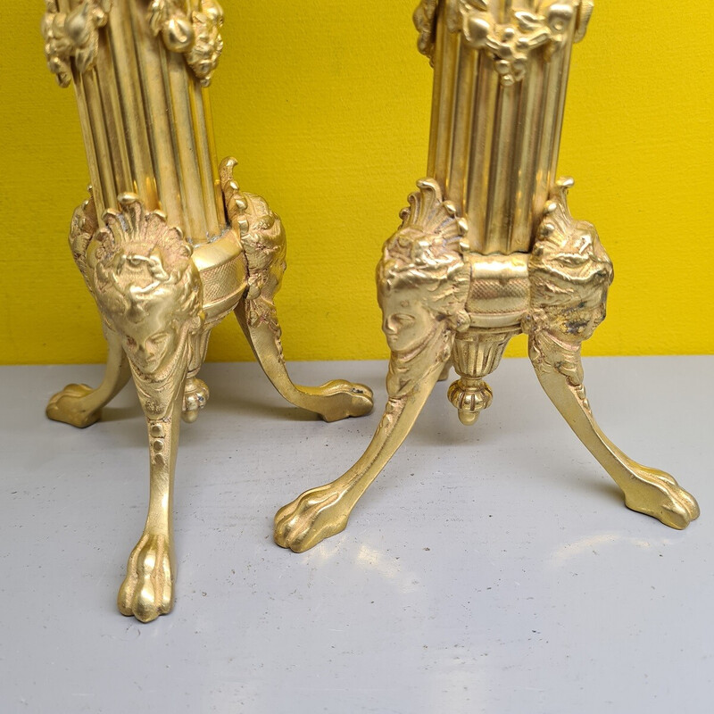 Paire de bougeoirs vintage en bronze doré, France