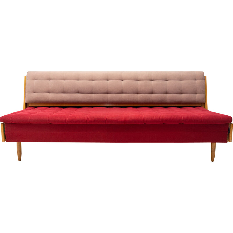 Vintage folding sofa bed in ash wood, Czechoslovakia 1960s