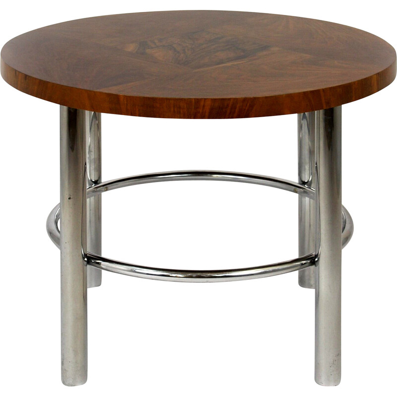 Vintage Bauhaus walnut and chrome round table by Robert Slezak, 1930s