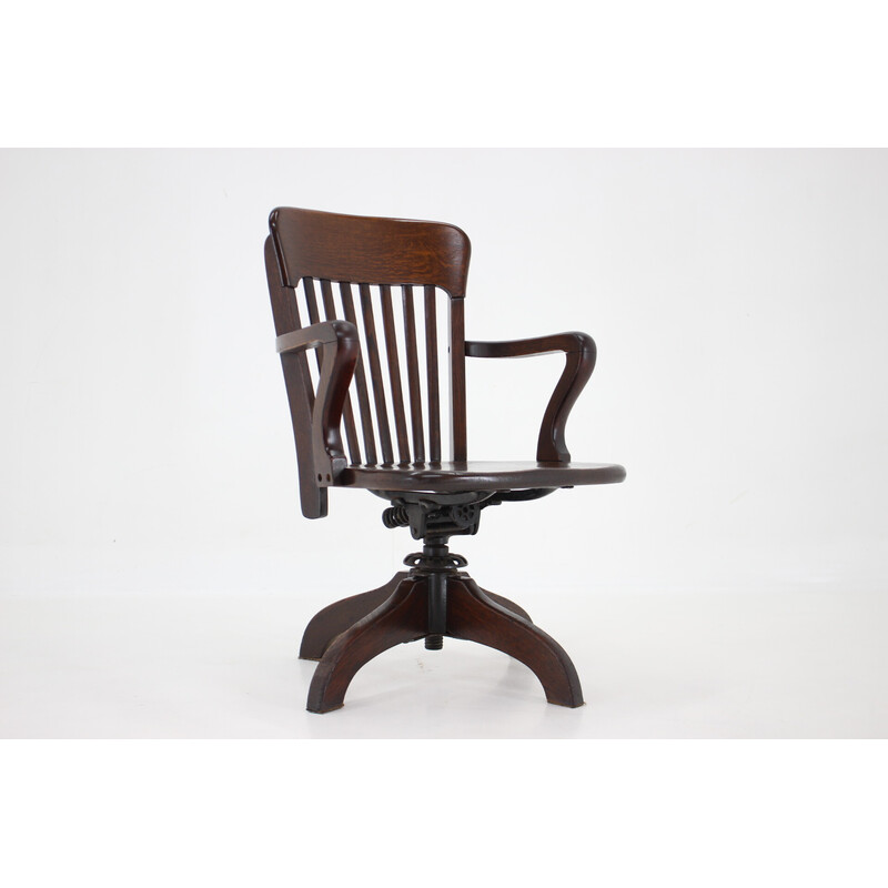 Cadeira de escritório giratória e reclinável em madeira Vintage, E.U.A. 1930