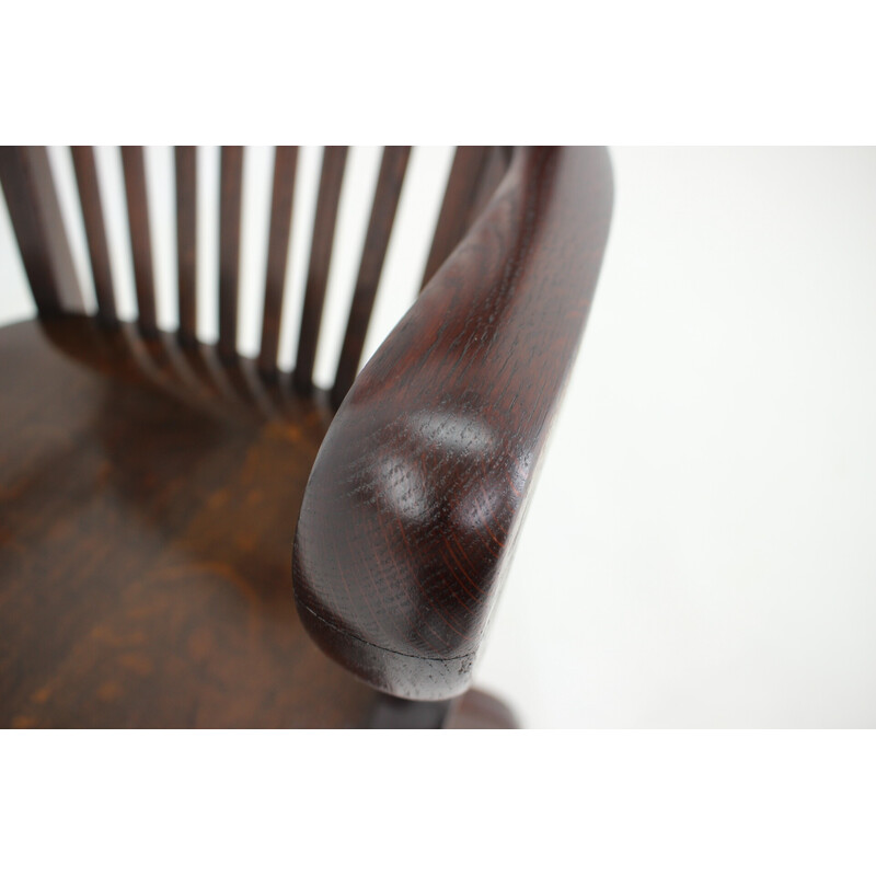 Vintage wooden swivel and reclining office chair, Usa 1930s