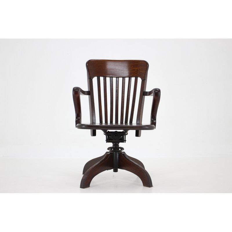 Cadeira de escritório giratória e reclinável em madeira Vintage, E.U.A. 1930