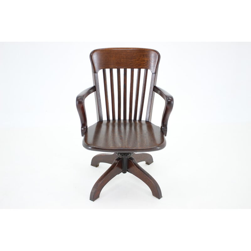 Vintage wooden swivel and reclining office chair, Usa 1930s