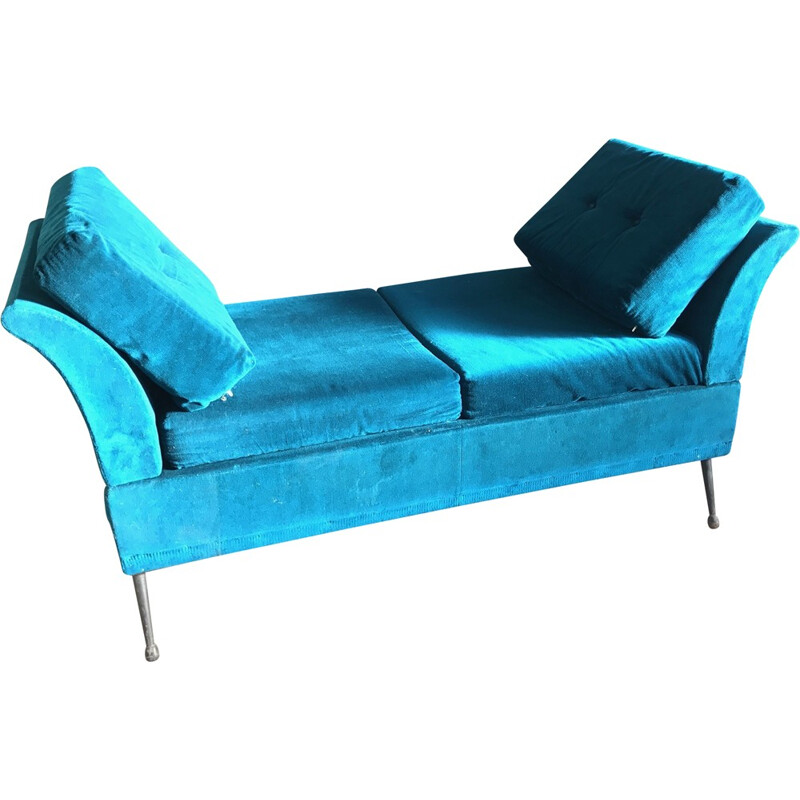 Mid century daybed in blue velvet - 1960s