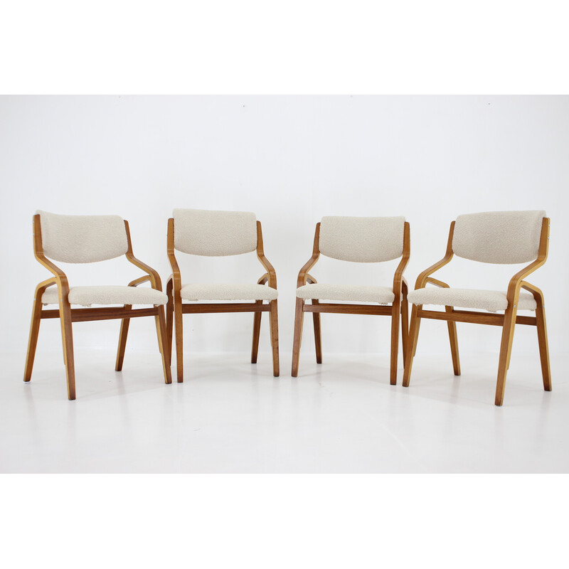 Set of 4 vintage bentwood and bouclé fabric chairs by Ludvík Volák for Dřevopodnik Holešov, Czechoslovakia 1970s