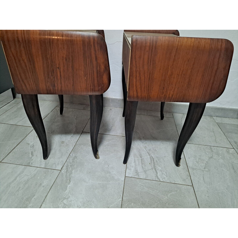 Paire de tables de chevet vintage Mcm en bois, métal et laiton, Italie 1950