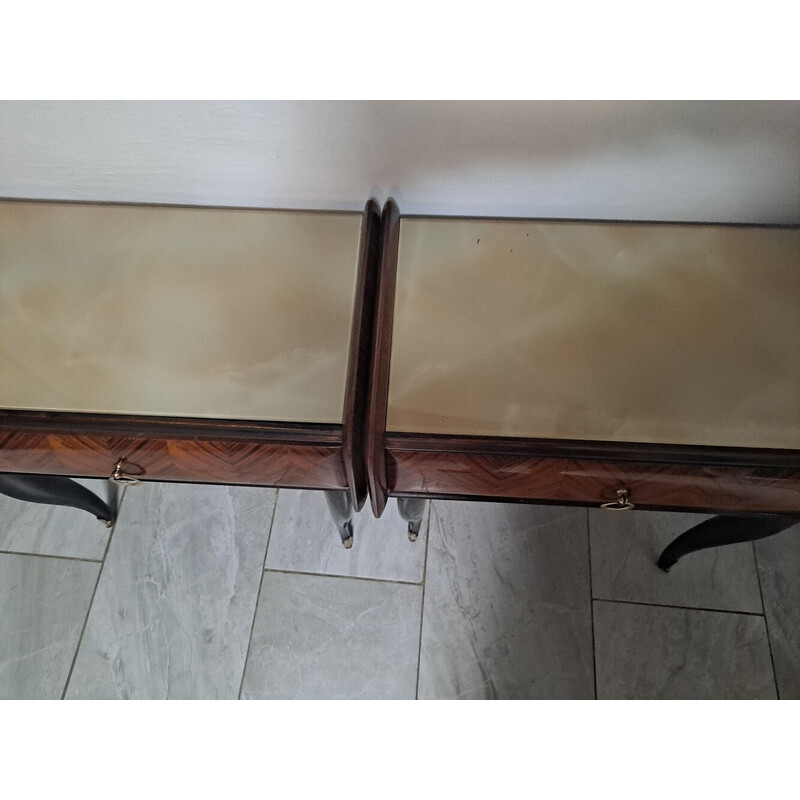Paire de tables de chevet vintage Mcm en bois, métal et laiton, Italie 1950