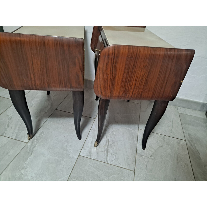 Paire de tables de chevet vintage Mcm en bois, métal et laiton, Italie 1950