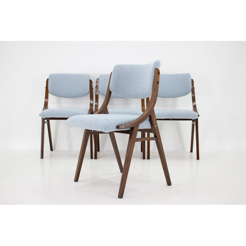 Conjunto de 4 cadeiras vintage em faia e tecido bouclé para Ton, Checoslováquia dos anos 60