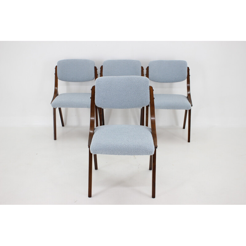 Set van 4 vintage stoelen in beukenhout en bouclé stof voor Ton, Tsjecho-Slowakije 1960