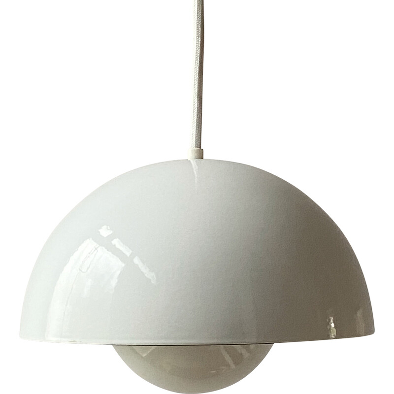Vintage pendant lamp in the shape of a white enamel flowerpot by Verner Panton for Louis Poulsen, Denmark 1968s