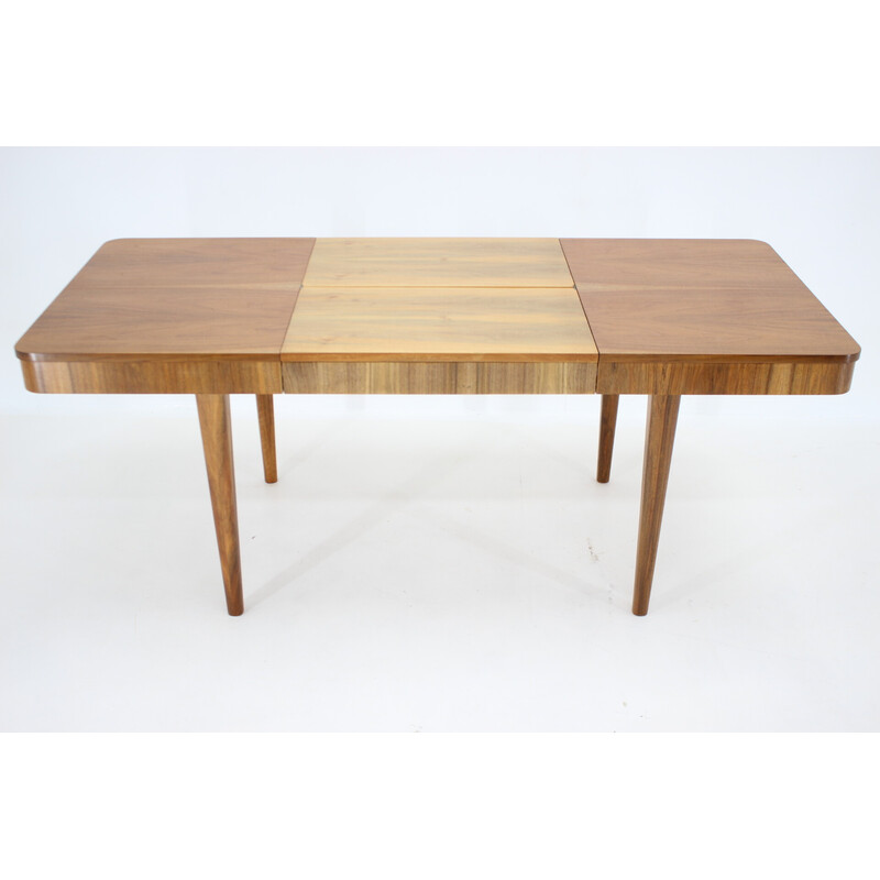 Vintage extendable dining table in walnut by Jindrich Halabala, Czechoslovakia 1940s