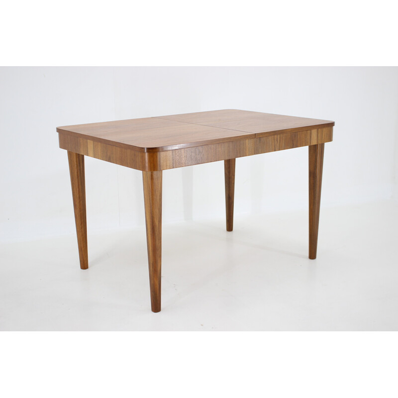 Vintage extendable dining table in walnut by Jindrich Halabala, Czechoslovakia 1940s