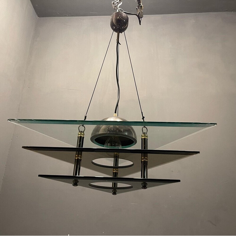 Suspension vintage italienne en verre architectural, 1980