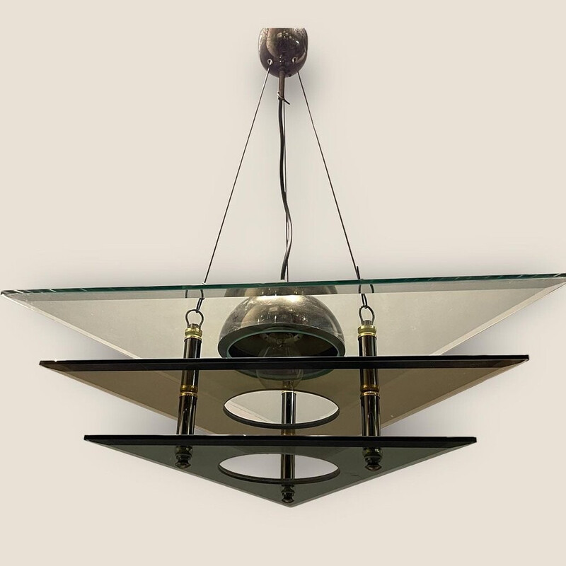 Italian vintage architectural glass pendant lamp, 1980s