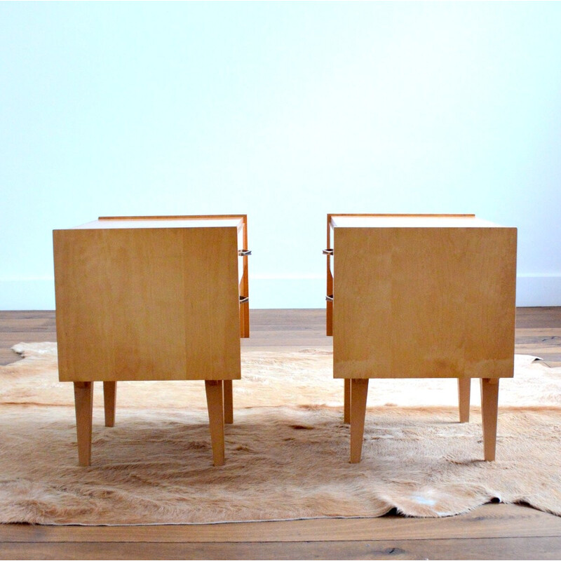 Pair of vintage wood and brass night stands, 1950s-1960s